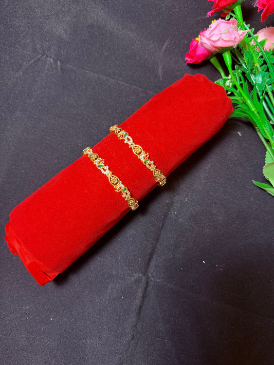 Gold Finish pair Bangles-Peacock Detailing