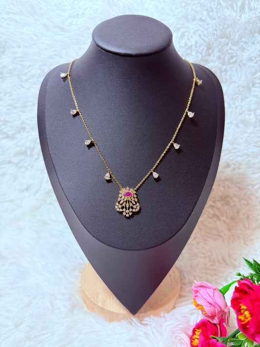 Beautiful short micro gold uncut pink stone chain