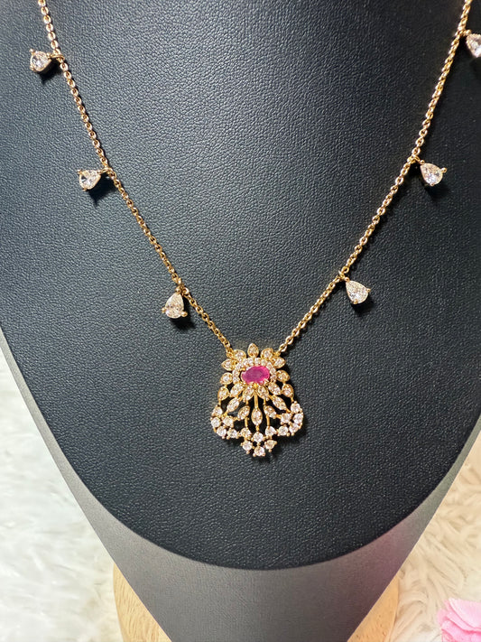 Beautiful short micro gold uncut pink stone chain