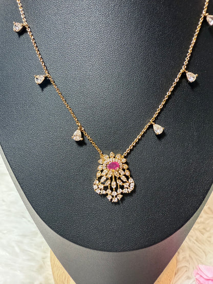Beautiful short micro gold uncut pink stone chain