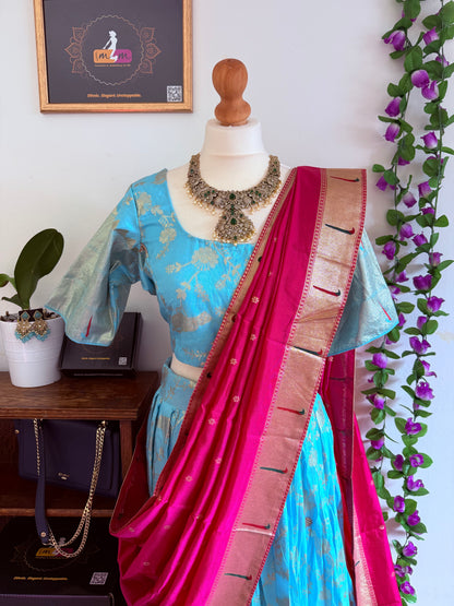 Beatiful banarasi silk lehanga ready to wear set - Sky Blue & pink