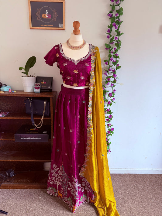 Shimmer Georgette embrodiary Lehenga Choli  ready to wear set - Magenta Pink
