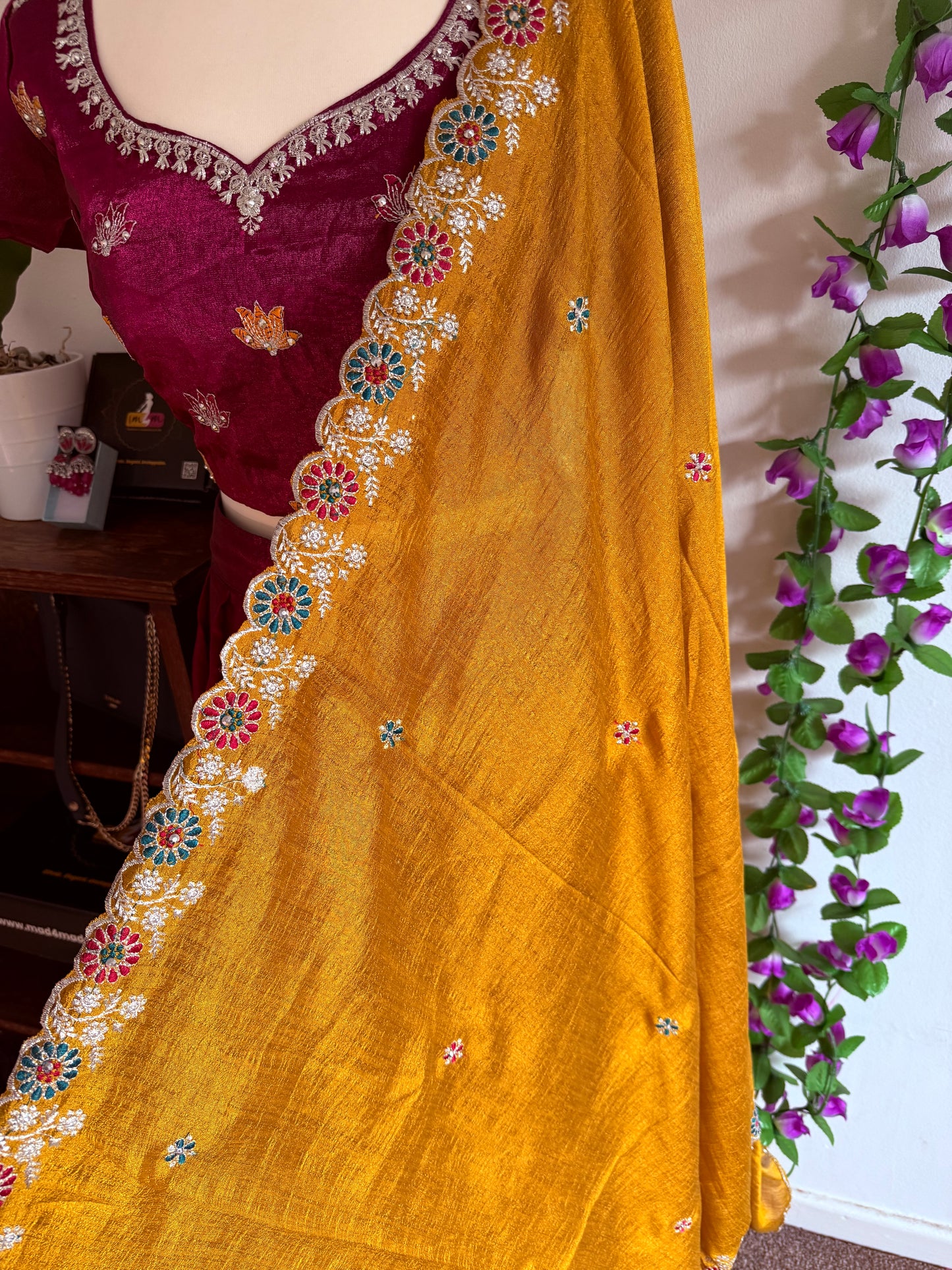 Shimmer Georgette embrodiary Lehenga Choli  ready to wear set - Magenta Pink
