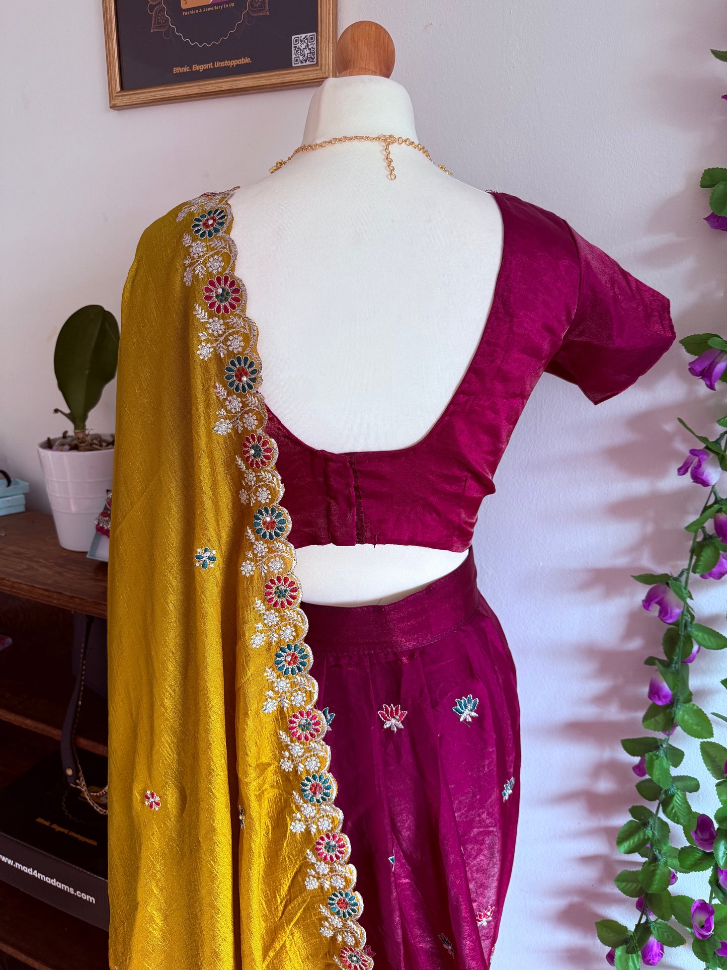 Shimmer Georgette embrodiary Lehenga Choli  ready to wear set - Magenta Pink