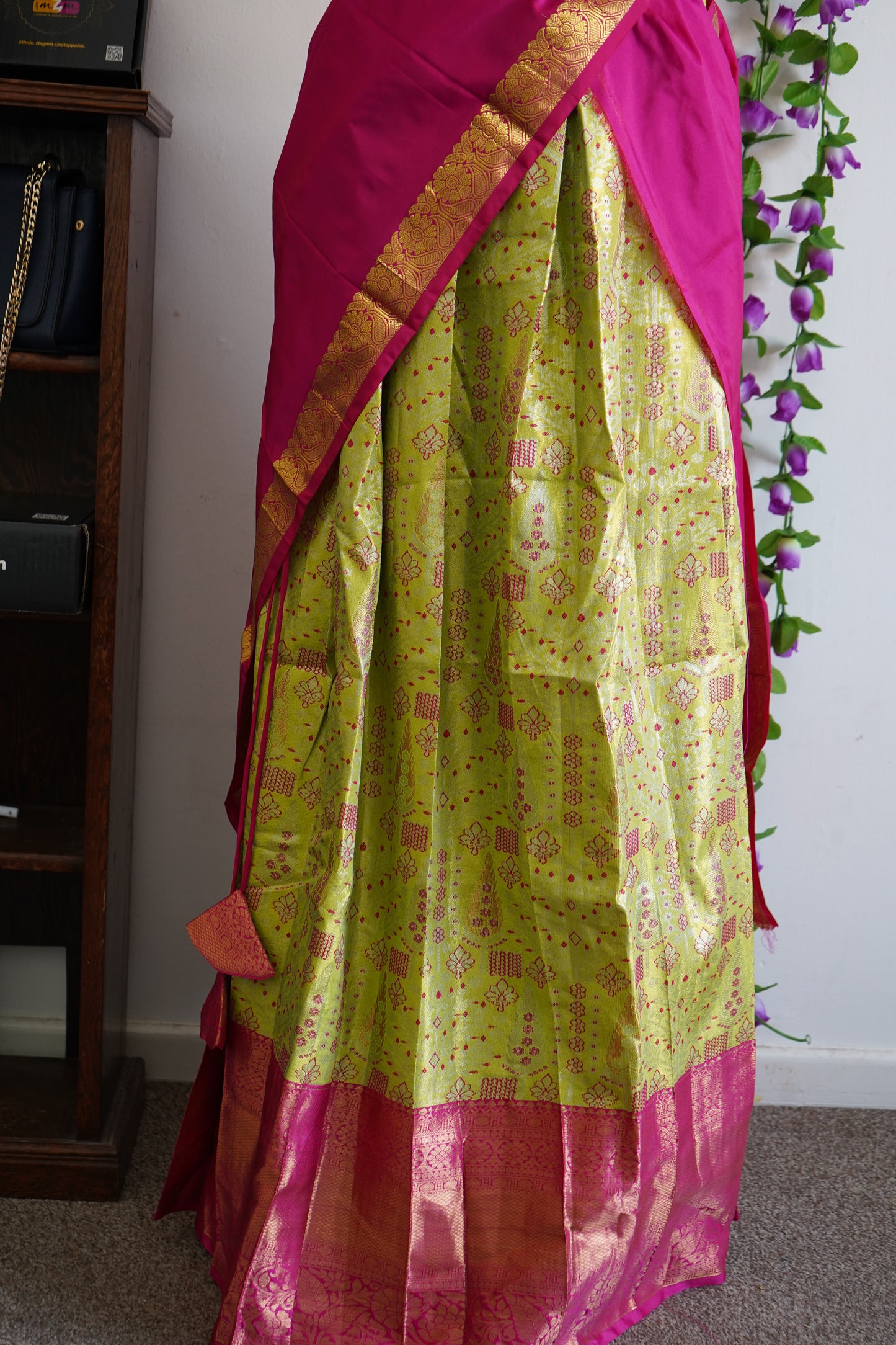 Semi kanchi Silk lehanga ready to wear set with maggam work blouse