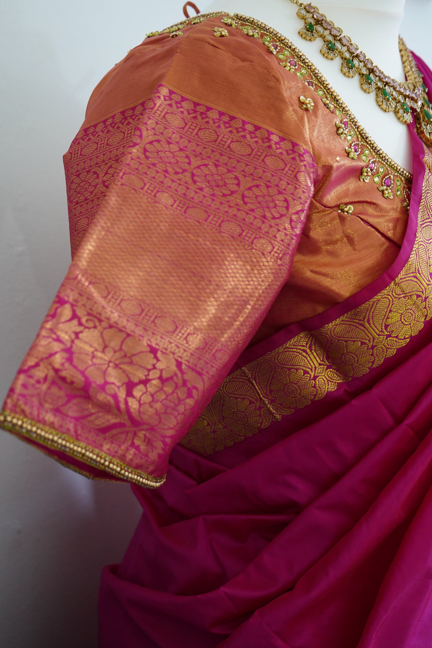 Semi kanchi Silk lehanga ready to wear set with maggam work blouse