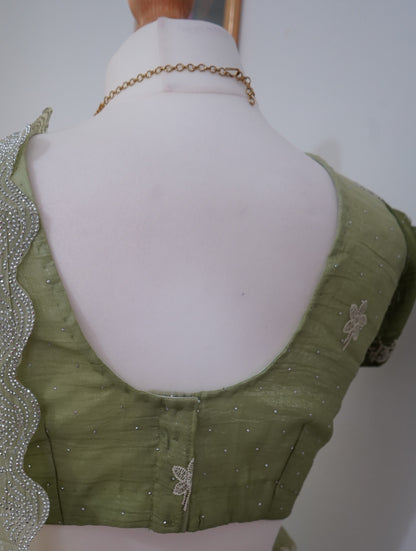 Designer Embroidery Saree Swarovski Work with Stitched Blouse – Green