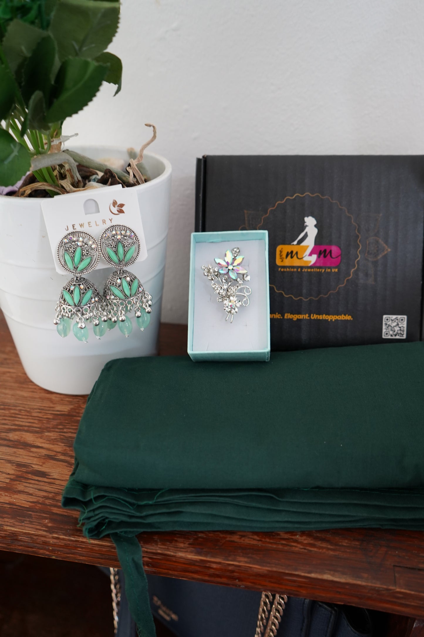 Shimmery Chiffon Saree with beads work lace border with stitched blouse - Green