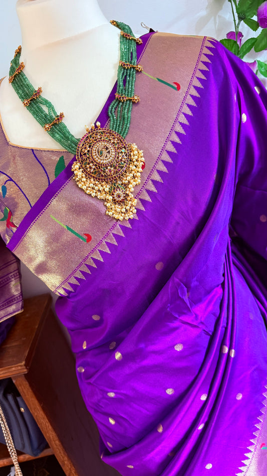 Meena weaving paithani silk with dollar buttis, woven floral pallu saree with stitched blouse – Purple