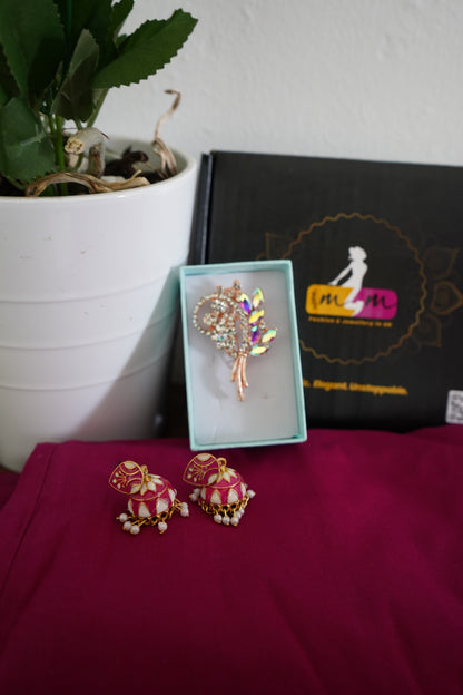 Beautiful viscose silk dual shade saree with stitched blouse - Pink & Orange with golden zari