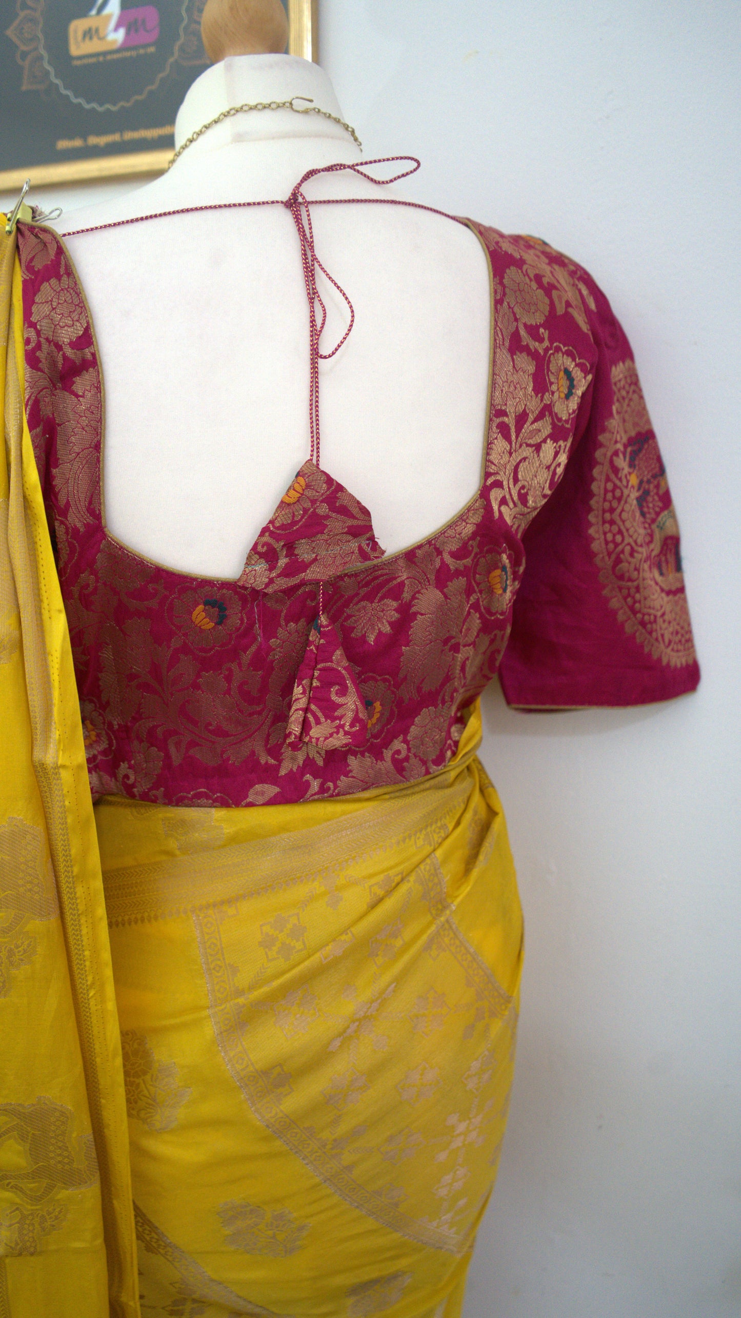 Banarasi  Weaving Silk Saree Combo- stitched blouse & matchings - Yellow & Pink