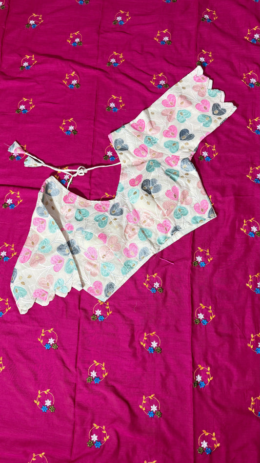 Floral Embroidery Khadi Cotton Saree Combo- Saree with Matching Blouse