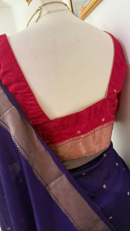 Soft silk vibrant purple with contrast stitched blouse