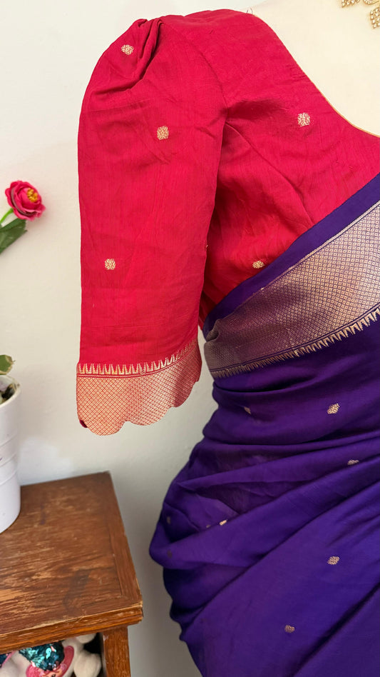 Soft silk vibrant purple with contrast stitched blouse