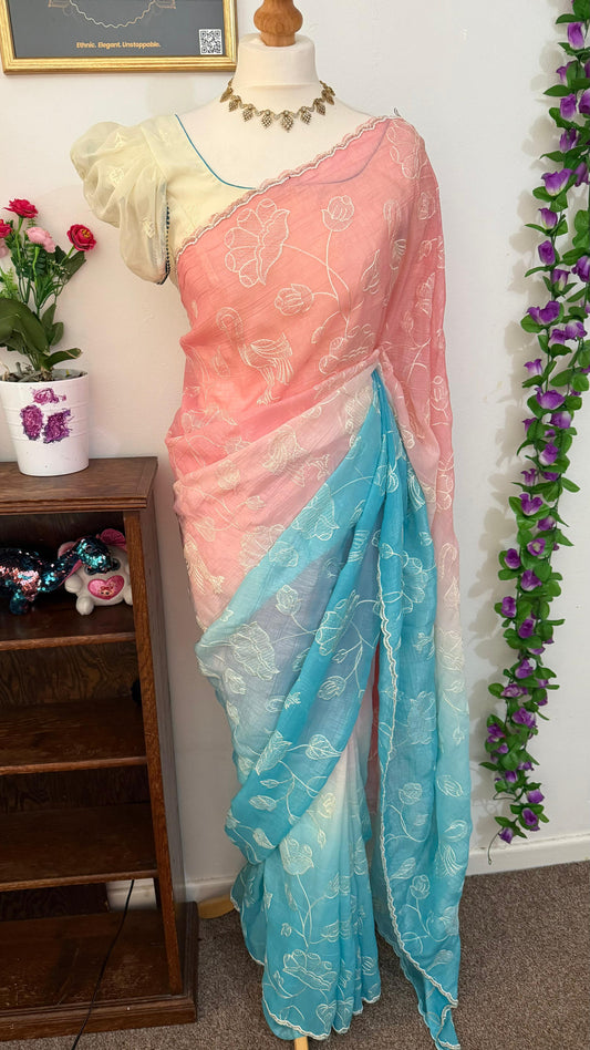Designer Dual shade embroidery saree combo with Stitched Blouse