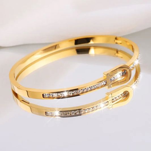 Gold Plated 18K Gold Geometric Solid Color 304 Stainless Steel Hip-Hop Waterproof Non Tarnish Bangle