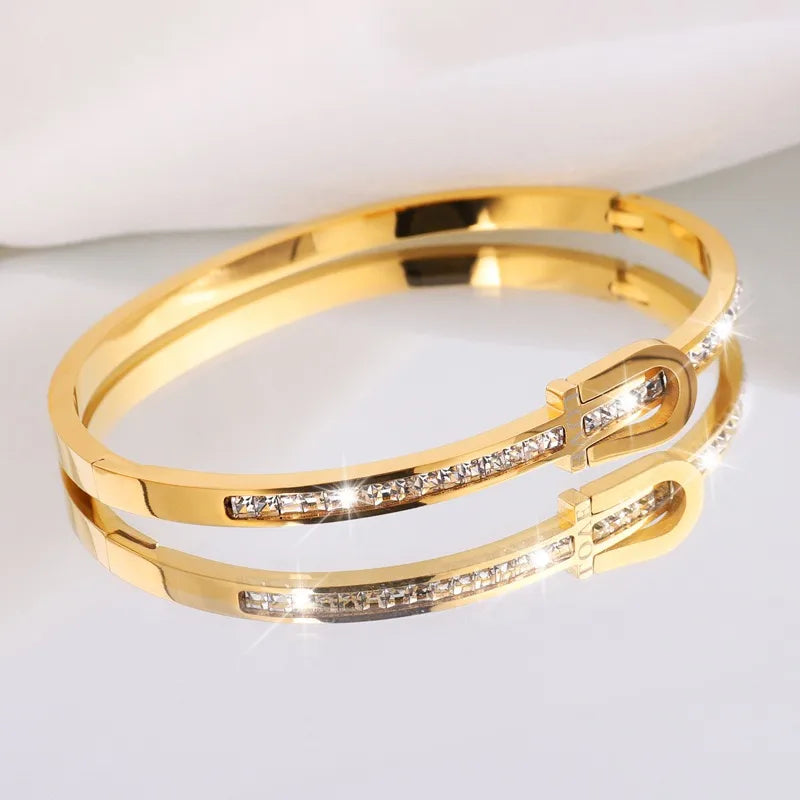 Gold Plated 18K Gold Geometric Solid Color 304 Stainless Steel Hip-Hop Waterproof Non Tarnish Bangle