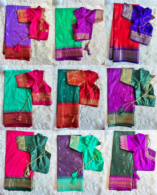 Vintage Semi Gadwal Sarees Collection- Saree with Stitched Blouse