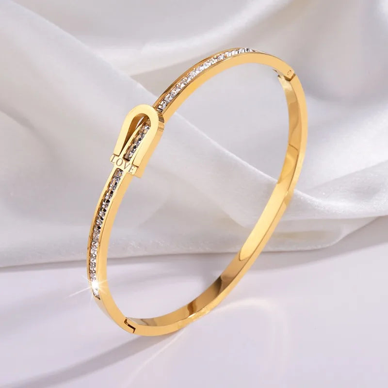 Gold Plated 18K Gold Geometric Solid Color 304 Stainless Steel Hip-Hop Waterproof Non Tarnish Bangle