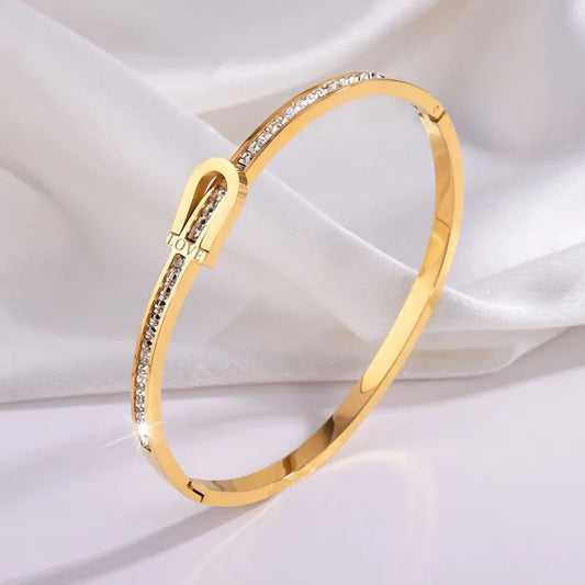 Gold Plated 18K Gold Geometric Solid Color 304 Stainless Steel Hip-Hop Waterproof Non Tarnish Bangle